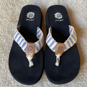 Yellow Box Blue and White Striped Flip Flops